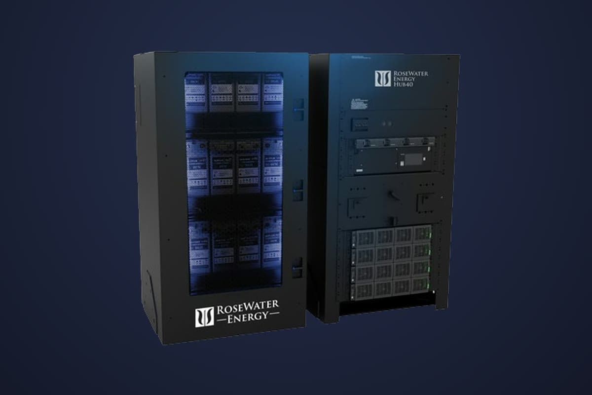 RoseWater Energy HUB40, a battery cabinet and a power cabinet side by side